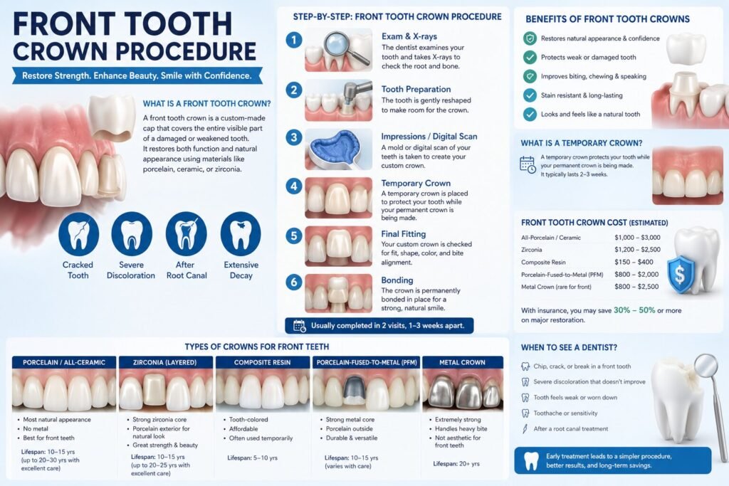 Front Tooth Crown Procedure, Types, Cost & Benefits